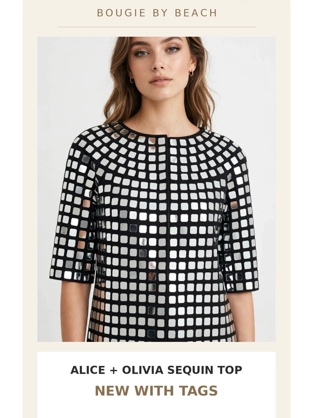 New Alice + Olivia Nellie Embellished Mirrored Square Sequin Top Size XS NWT